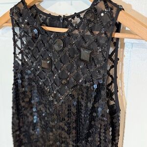 Vintage Niteline Della Roufogali Womens Blk Sequin Beaded Dress/ Gatsby or 20’s
